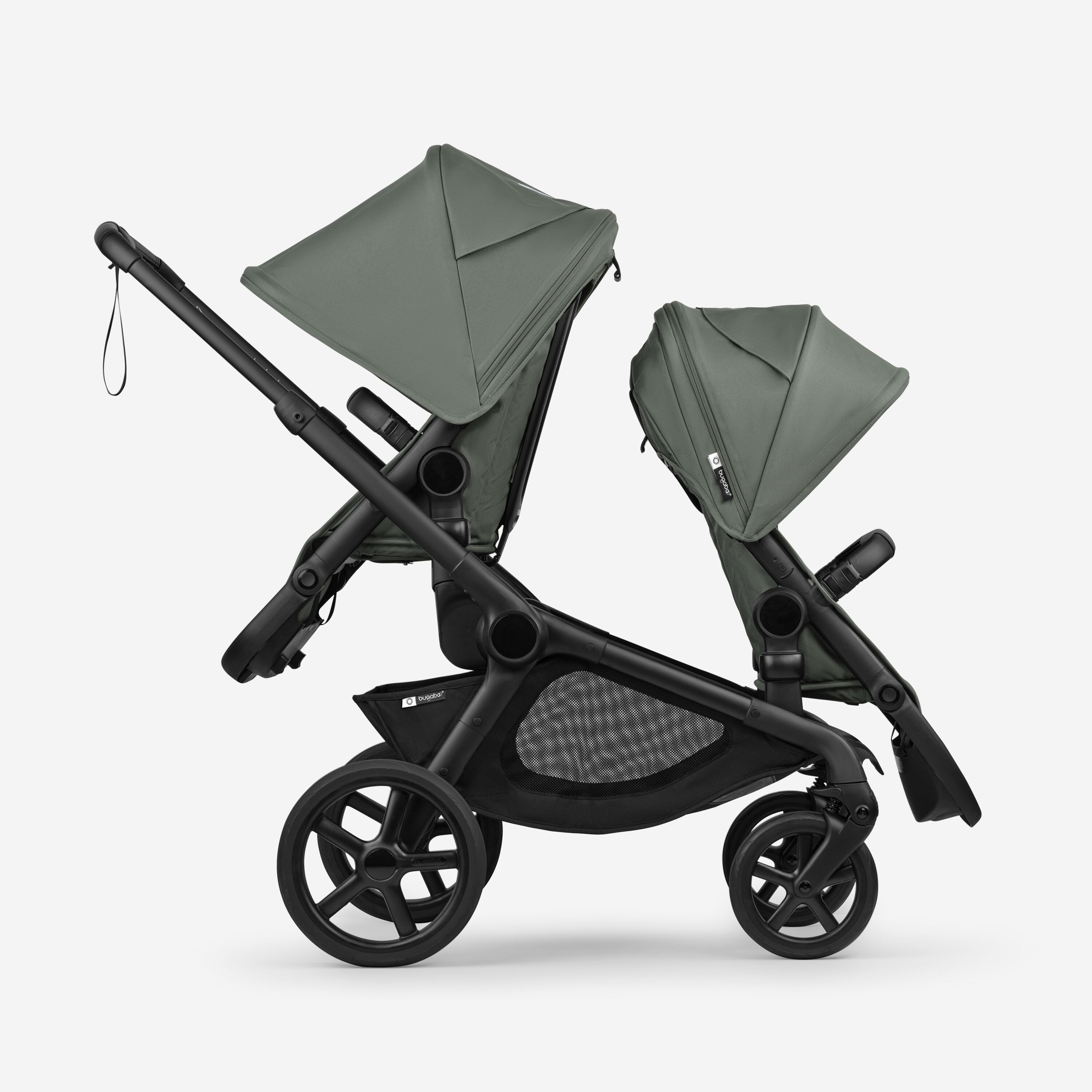 Bugaboo Kangaroo tandem pram black base, forest green fabrics, forest green sun canopy - Main Modal Image Slide 4 of 12