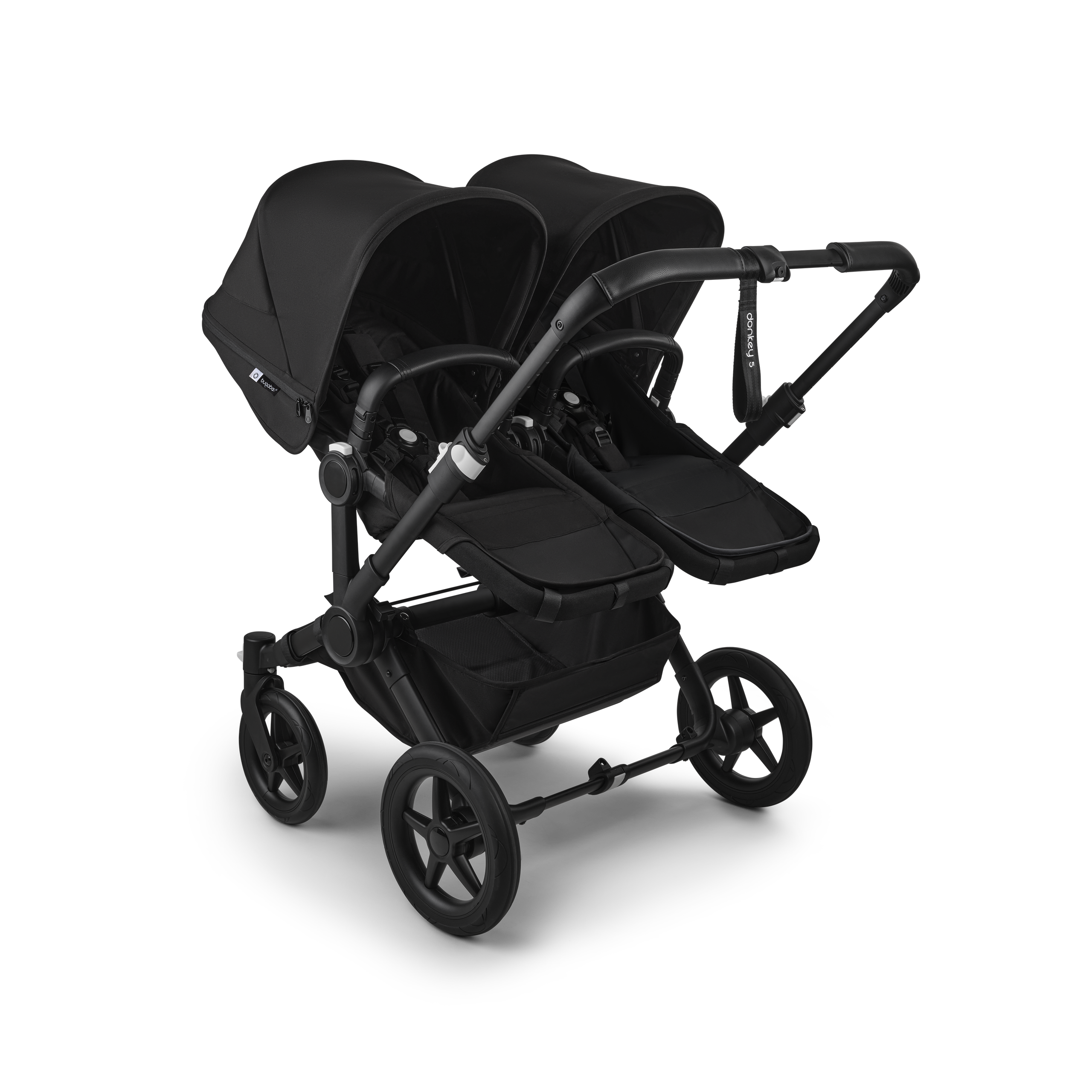 Bugaboo Donkey 5 twin stroller black base, midnight black fabrics, midnight black sun canopy - Thumbnail Slide 3 of 12