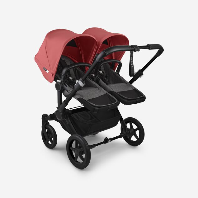 Bugaboo Donkey 5 twin stroller black base, grey mélange fabrics, sunrise red sun canopy - Main Image Slide 3 of 12