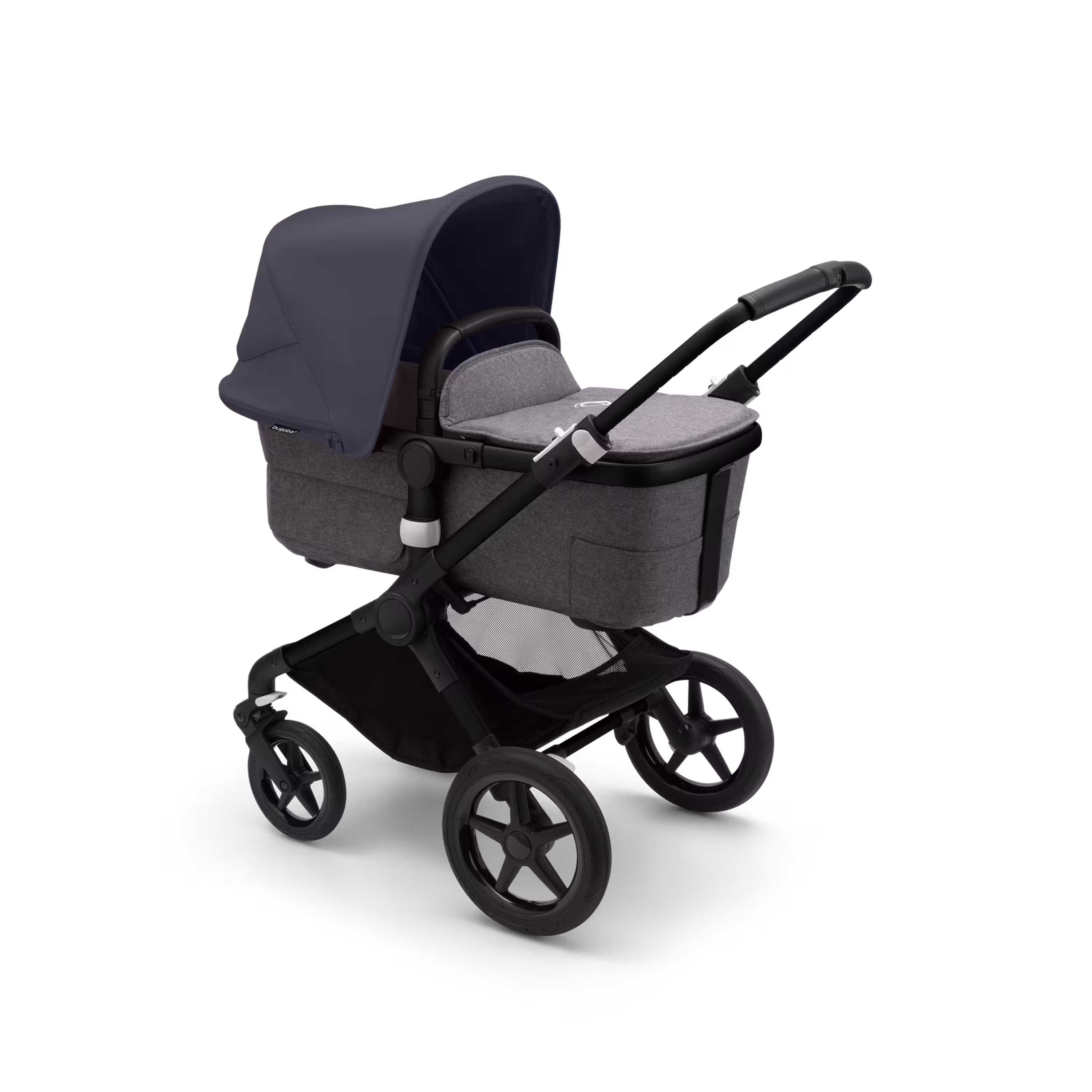 Bugaboo Fox 3 bassinet and seat stroller black base, grey melange fabrics, stormy blue sun canopy - Main Modal Image Slide 2 of 7