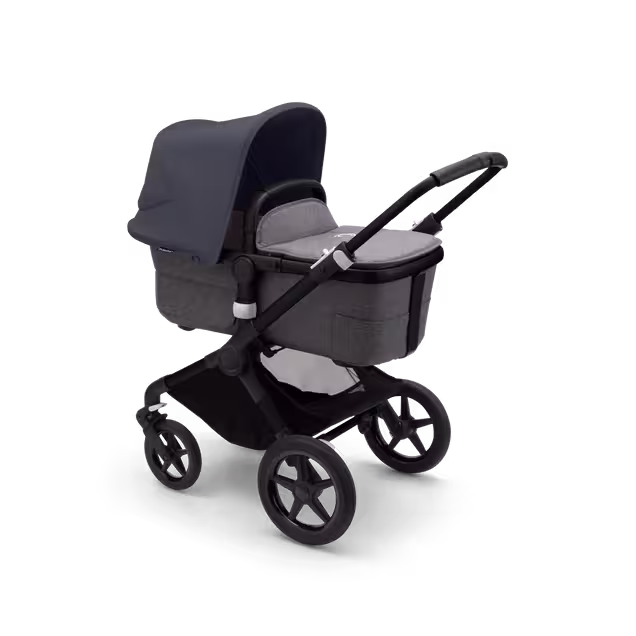 Bugaboo Fox 3 bassinet and seat stroller black base, grey melange fabrics, stormy blue sun canopy - Main Image Slide 2 of 7