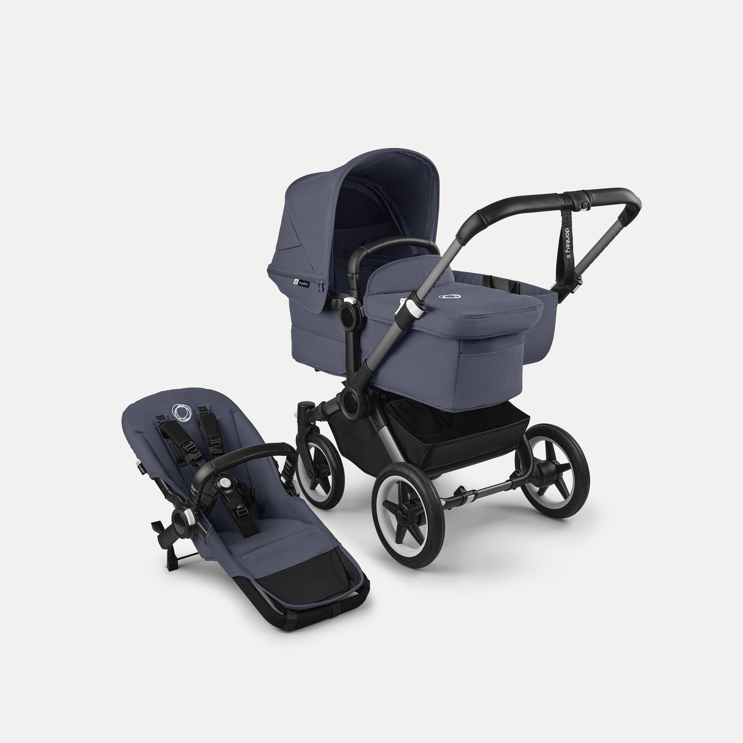 Bugaboo Donkey 5 Mono 2-in-1 stroller graphite base, stormy blue fabrics, stormy blue sun canopy - Main Modal Image Slide 1 of 12