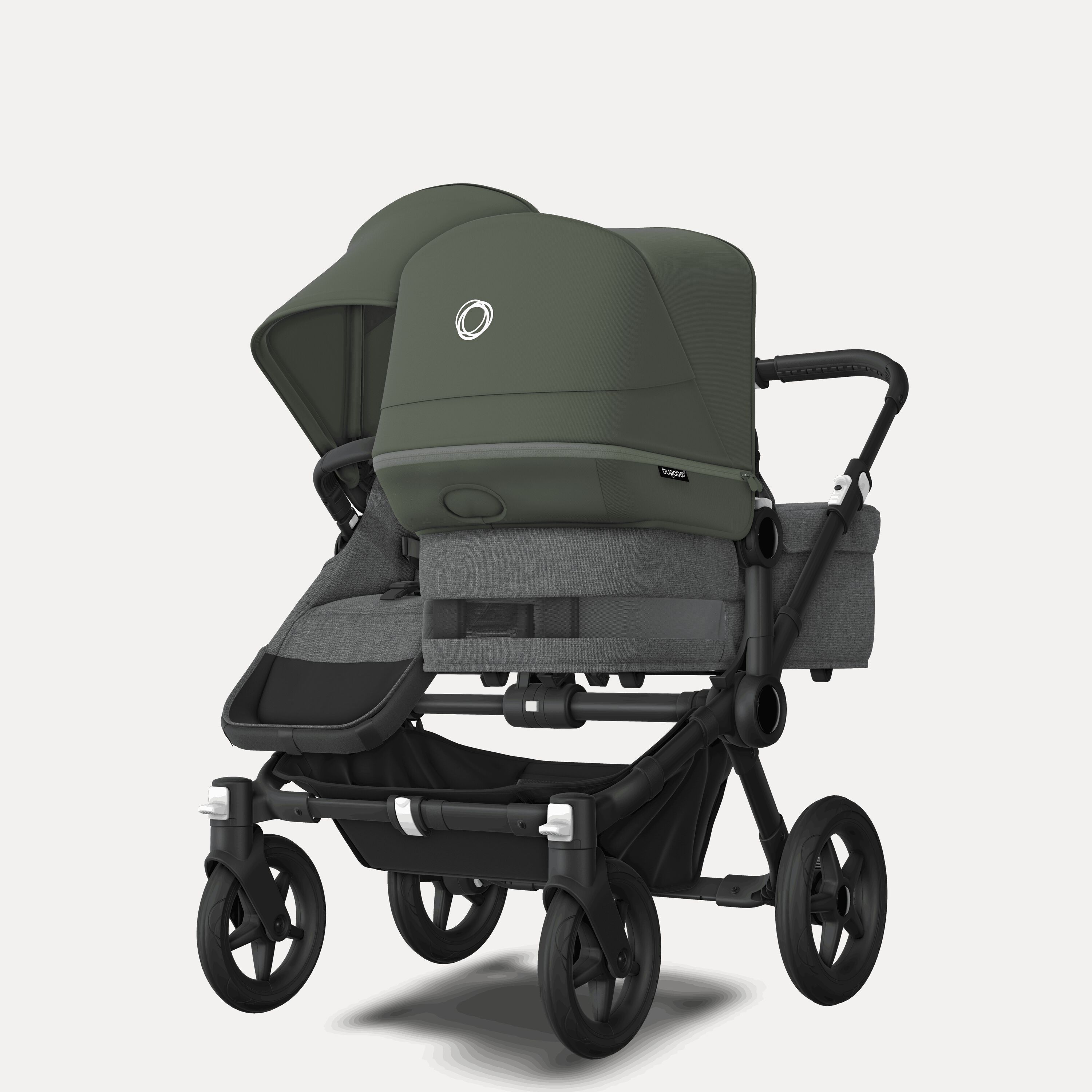 Bugaboo Donkey 5 Duo double stroller black base, grey mélange fabrics, forest green sun canopy - Main Modal Image Slide 3 of 11