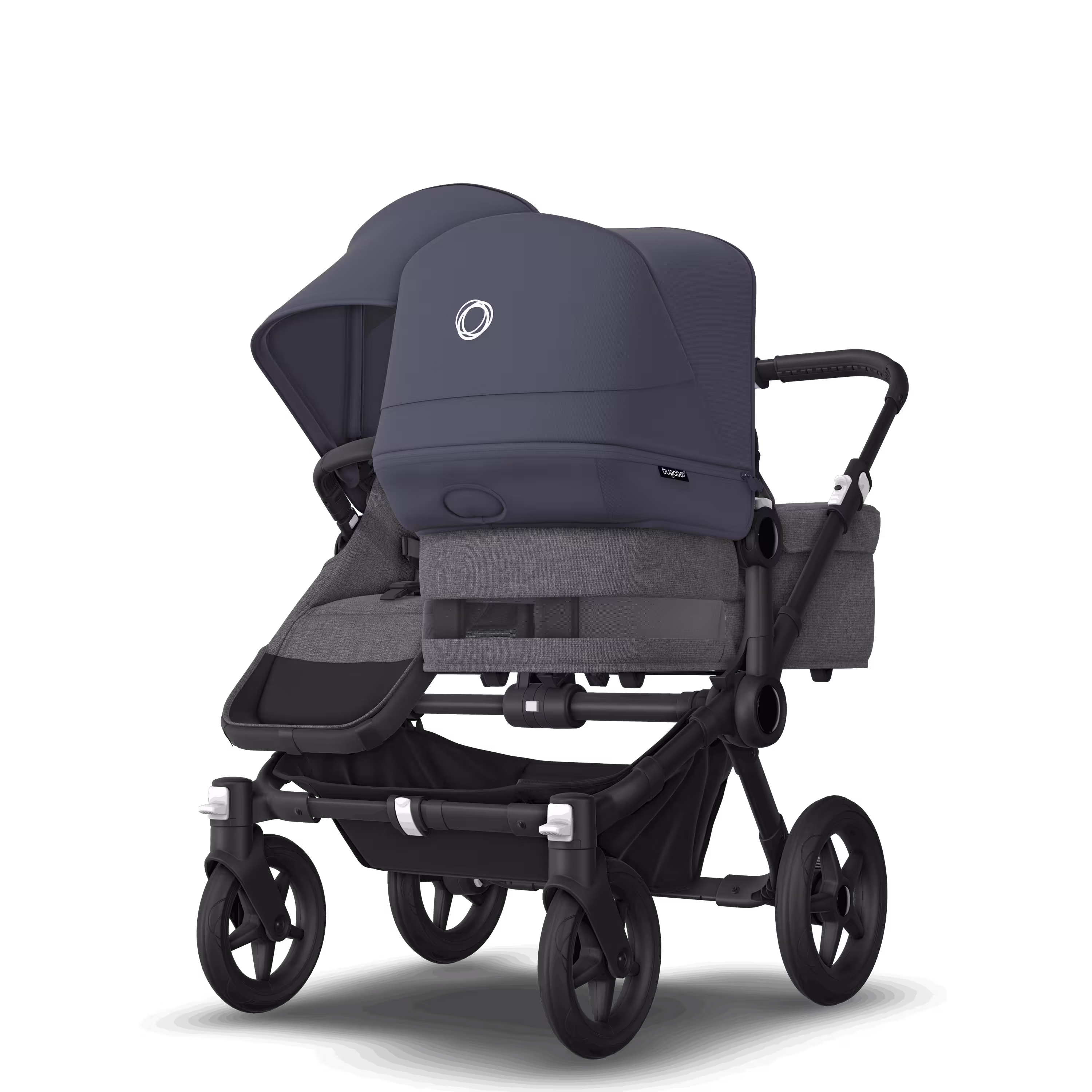 Bugaboo Donkey 5 Duo double stroller black base, grey mélange fabrics, stormy blue sun canopy - Main Modal Image Slide 3 of 11