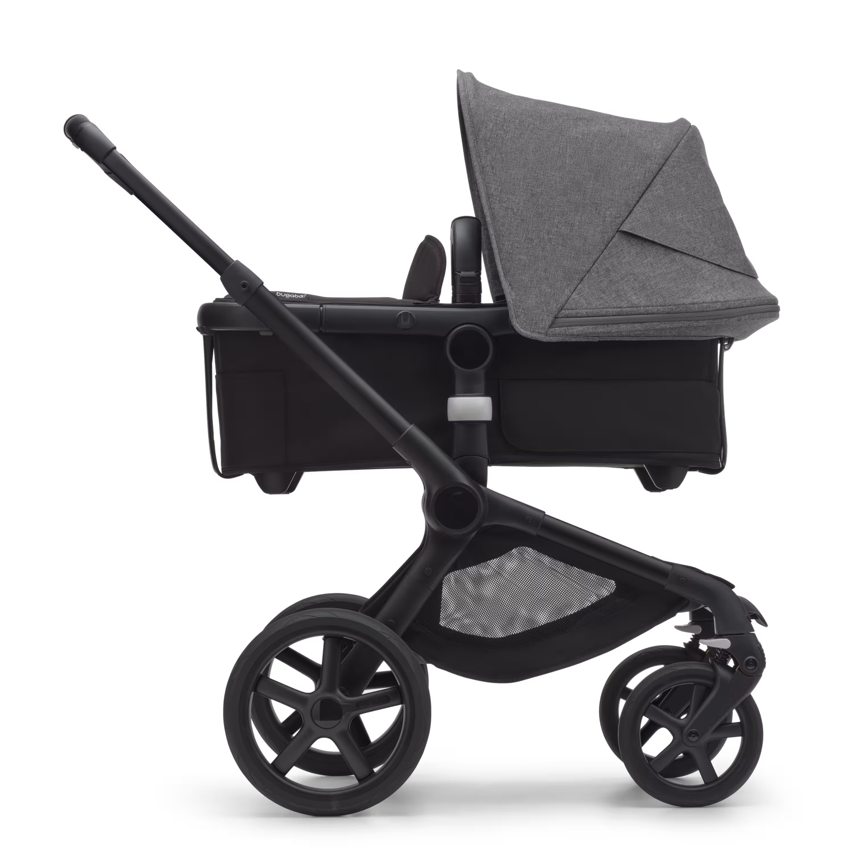 Refurbished Bugaboo Fox 5 bassinet and seat stroller black base, midnight black fabrics, grey melange sun canopy test - Main Modal Image Slide 2 of 9
