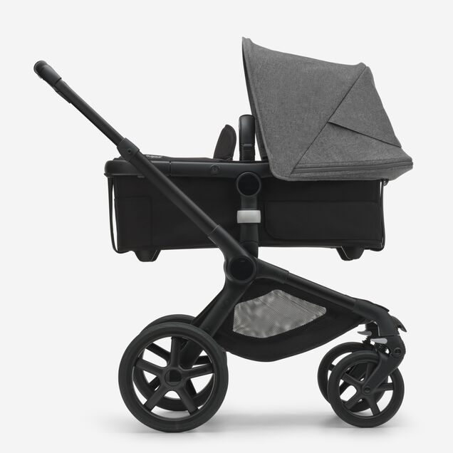 Refurbished Bugaboo Fox 5 bassinet and seat stroller black base, midnight black fabrics, grey melange sun canopy test - Main Image Slide 2 of 9