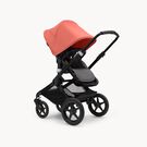 Bugaboo Fox 3 bassinet and seat stroller black base, grey melange fabrics, sunrise red sun canopy