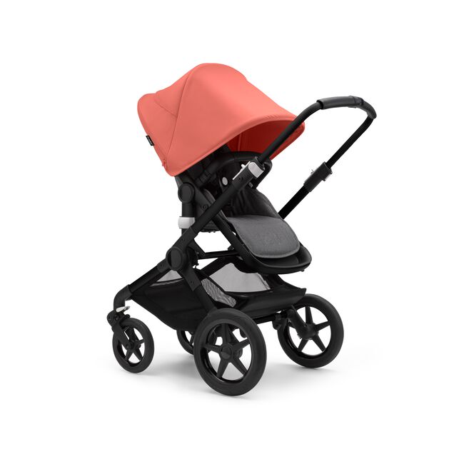 Bugaboo Fox 3 seat stroller with black frame, grey melange fabrics, and red sun canopy. - Main Image Slide 1 of 7