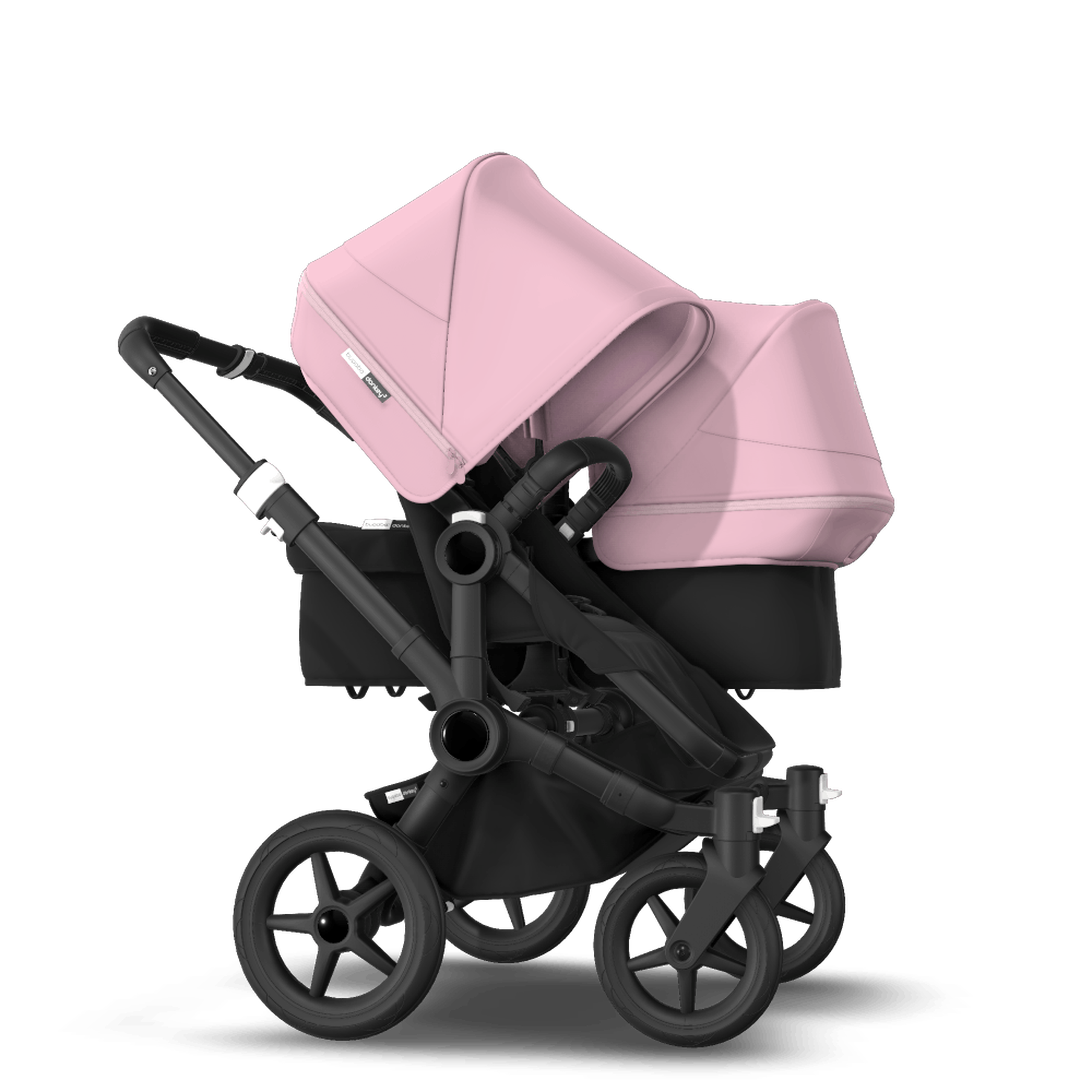 Bugaboo Donkey 3 Duo seat and bassinet stroller soft pink sun canopy, black fabrics, black base - Thumbnail Slide 4 of 5