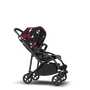 Bugaboo Bee 6 seat stroller black base, grey fabrics, animal explorer red/blue sun canopy