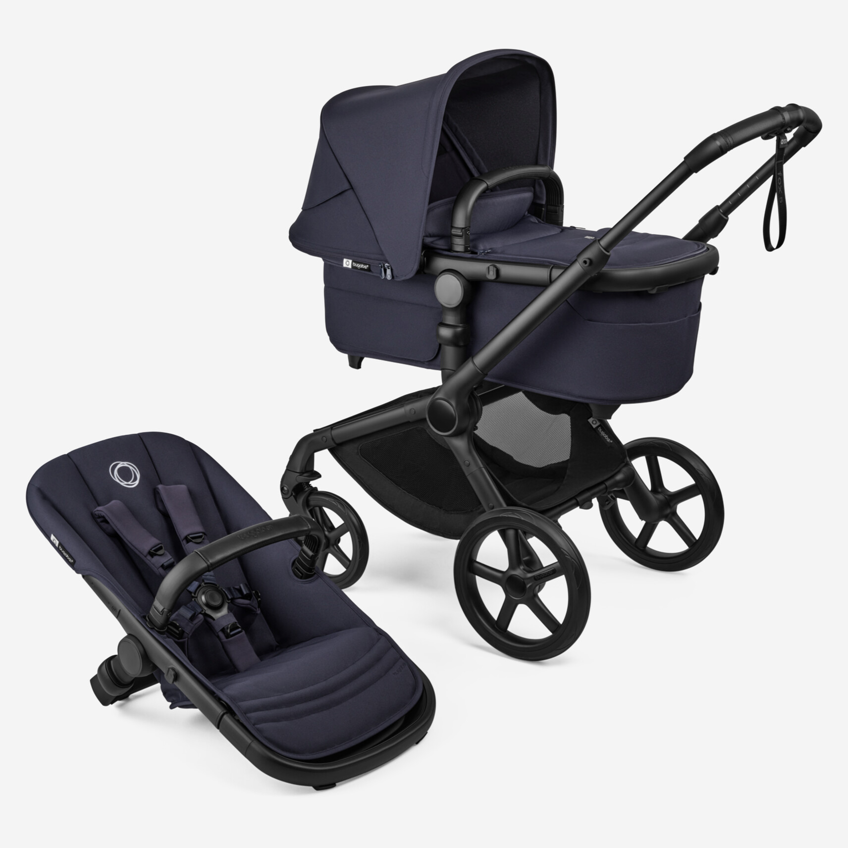 Bugaboo Rati Bugaboo Fox 5 Renew bassinet and seat stroller Deep indigo sun canopy ...
