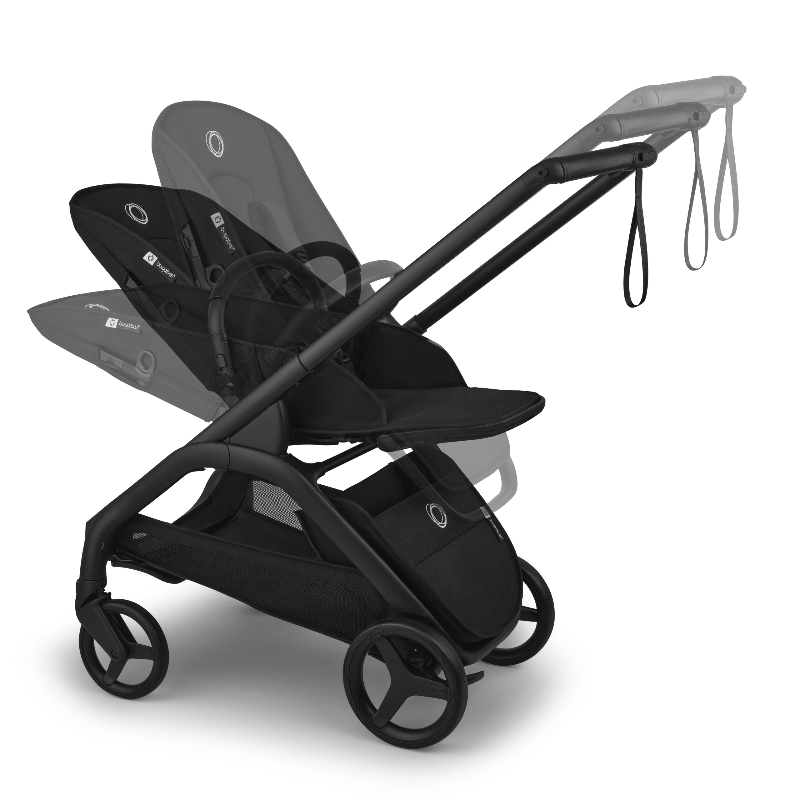 Bugaboo Dragonfly Plus seat stroller black base, grey melange fabrics, grey melange sun canopy - Thumbnail Slide 8 of 11