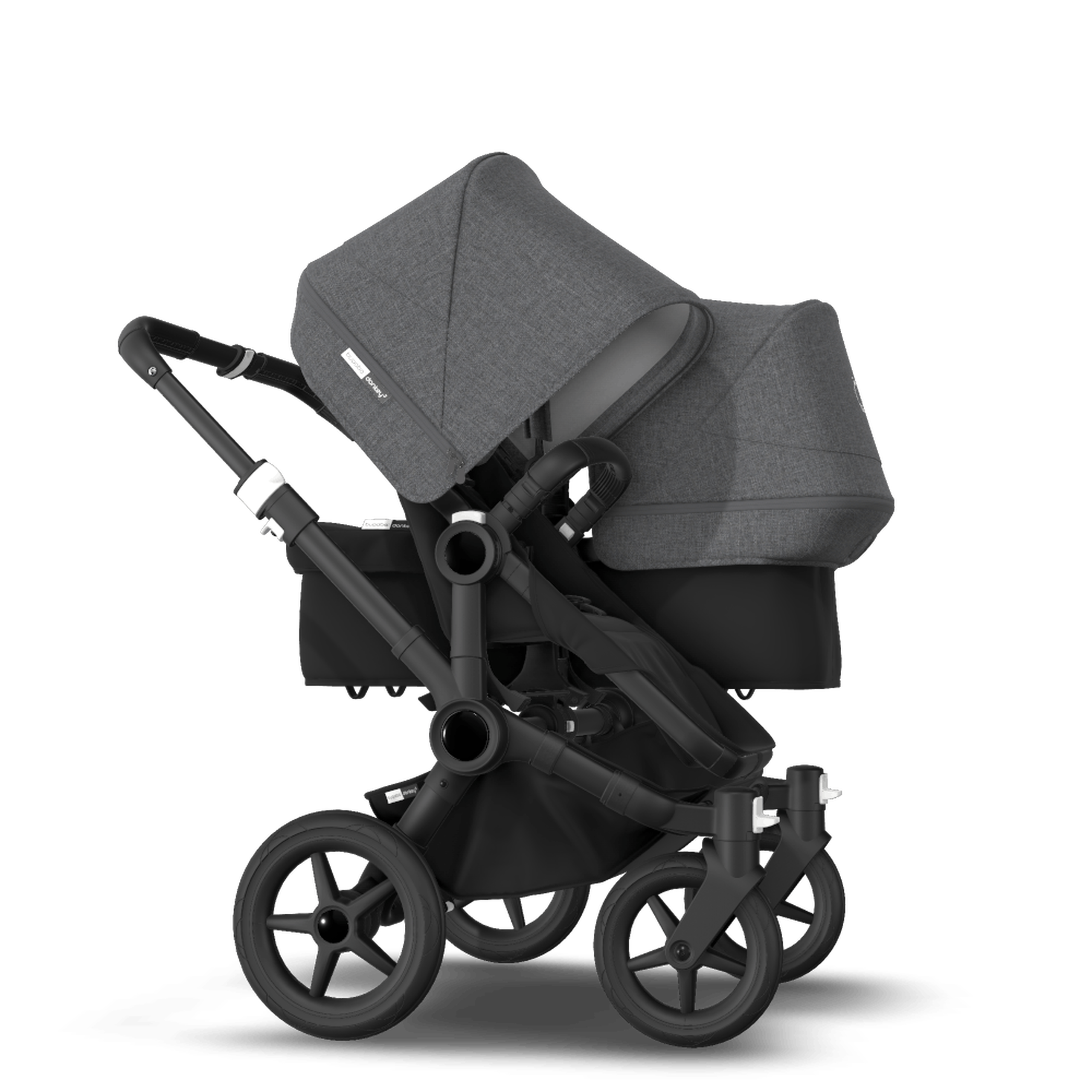 Bugaboo Donkey 3 Duo seat and bassinet stroller grey melange sun canopy, black fabrics, black base - Thumbnail Slide 4 of 5