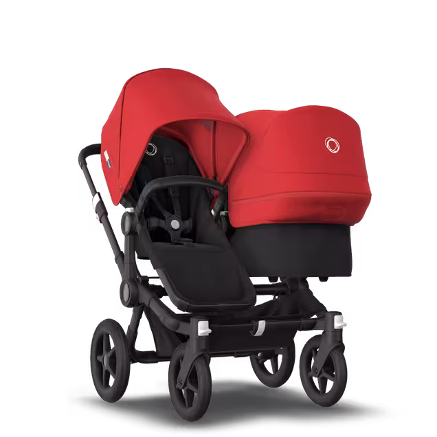 Bugaboo Donkey 3 Duo seat and bassinet stroller red sun canopy, black fabrics, black base - Main Image Slide 1 of 5
