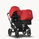 Bugaboo Donkey 3 Duo seat and bassinet stroller red sun canopy, black fabrics, black base