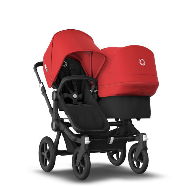 Bugaboo Donkey 3 Duo seat and bassinet stroller red sun canopy, black fabrics, black base - Main Image Slide 1 of 5