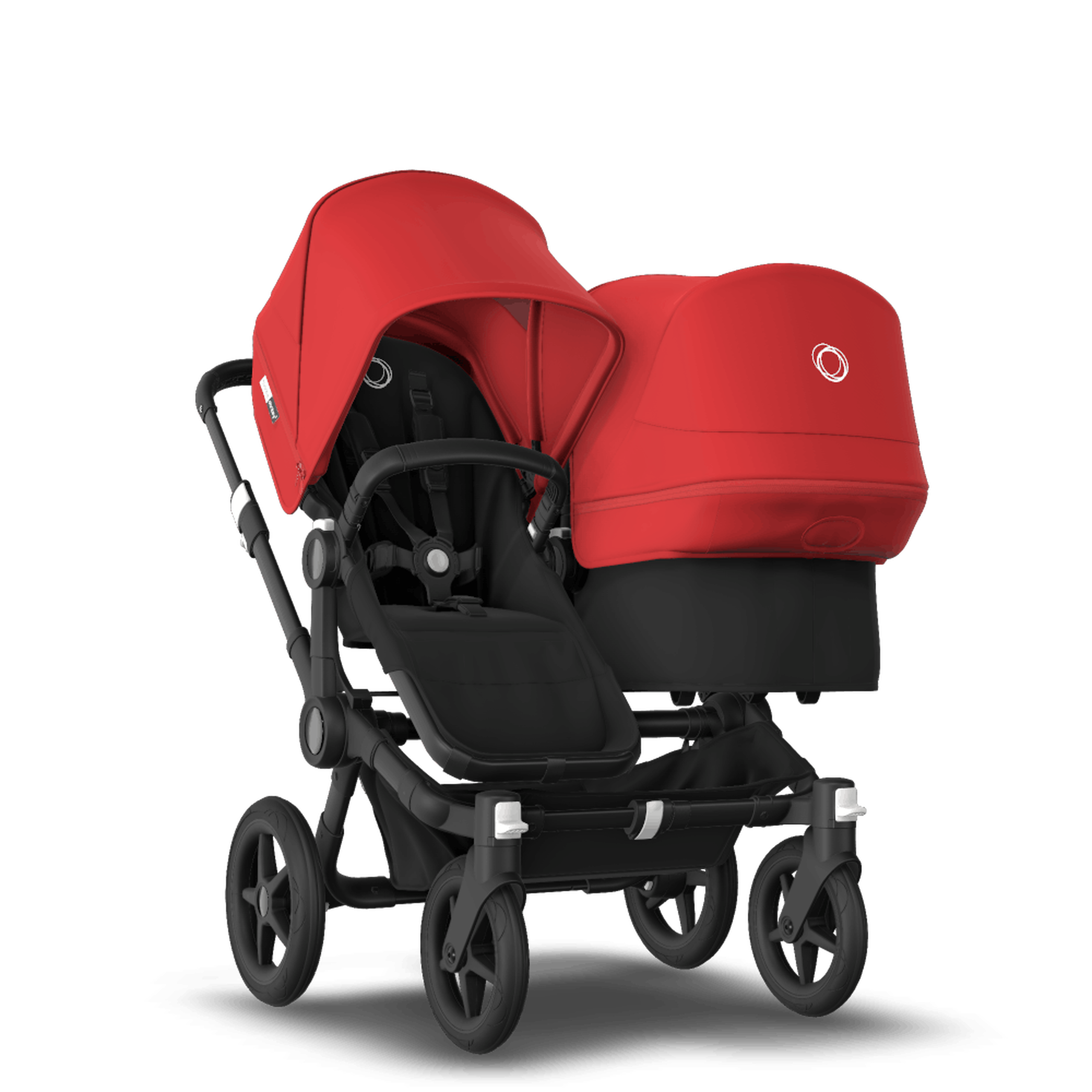 Bugaboo Donkey 3 Duo seat and bassinet stroller red sun canopy, black fabrics, black base - Thumbnail Slide 1 of 5