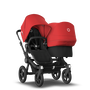 Bugaboo Donkey 3 Duo seat and bassinet stroller red sun canopy, black fabrics, black base - Thumbnail Slide 1 of 5