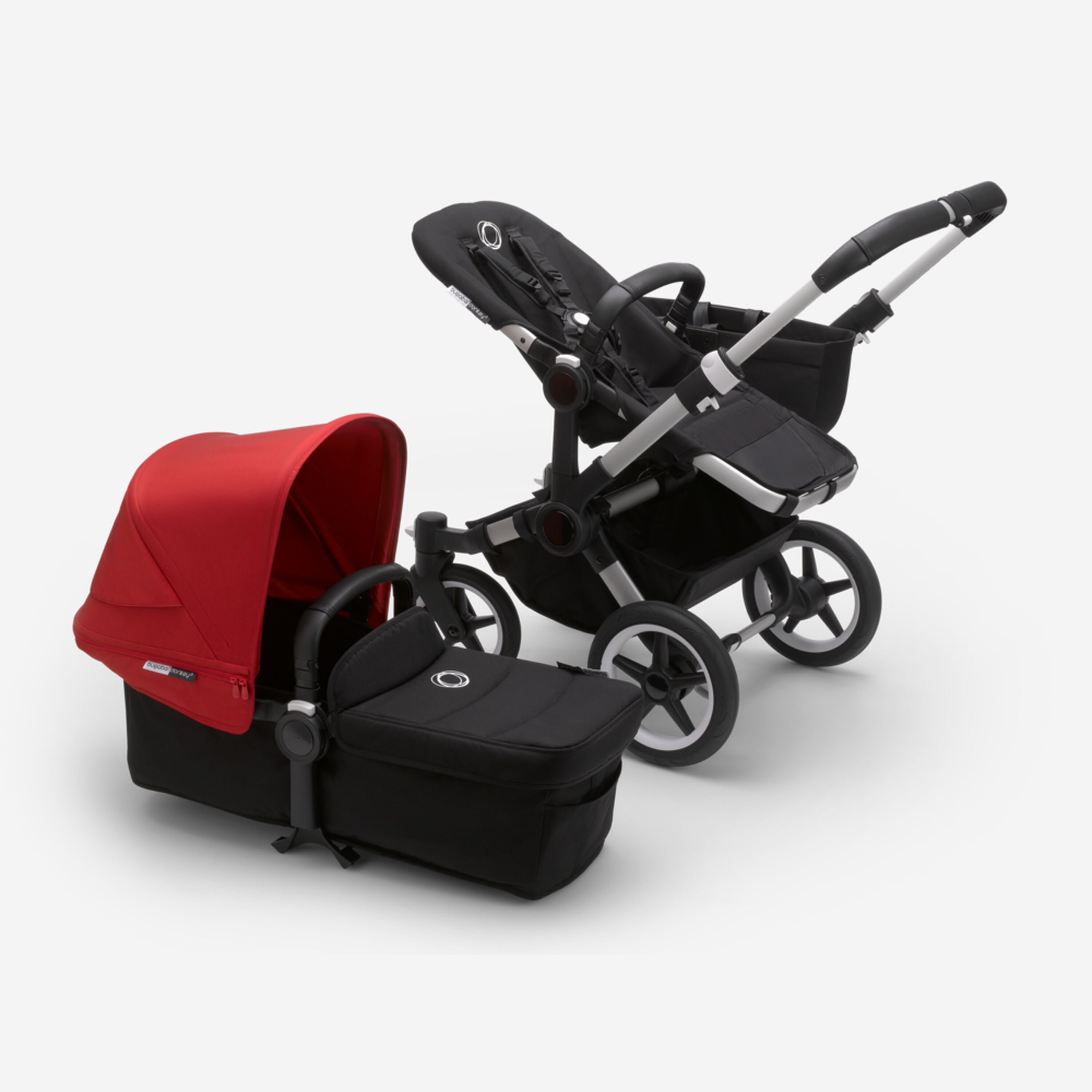 Bugaboo Donkey 3 Mono seat and bassinet stroller red sun canopy, black fabrics, aluminium base - Main Modal Image Slide 9 of 10