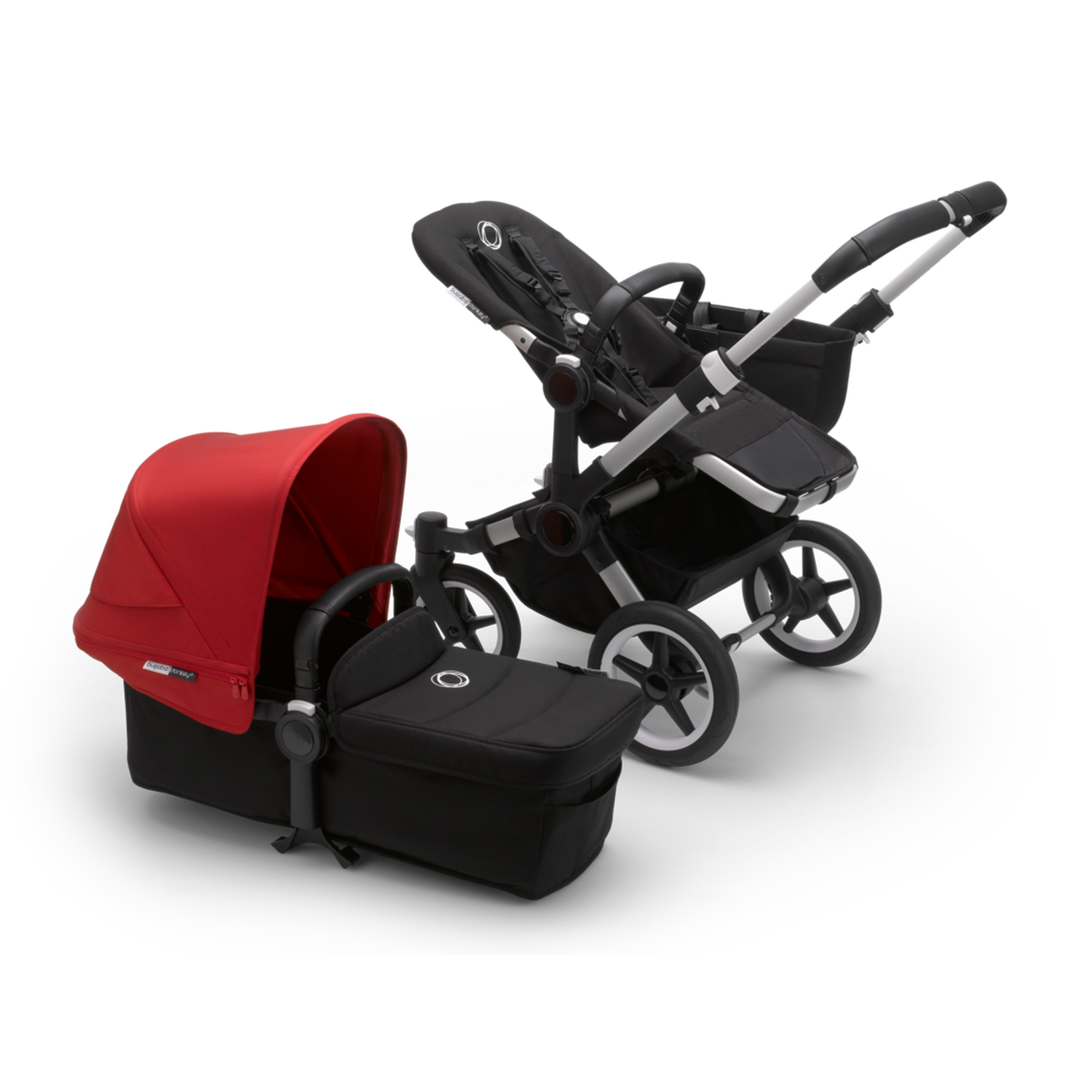 Bugaboo Donkey 3 Mono seat and bassinet stroller red sun canopy, black fabrics, aluminium base - Thumbnail Slide 9 of 10