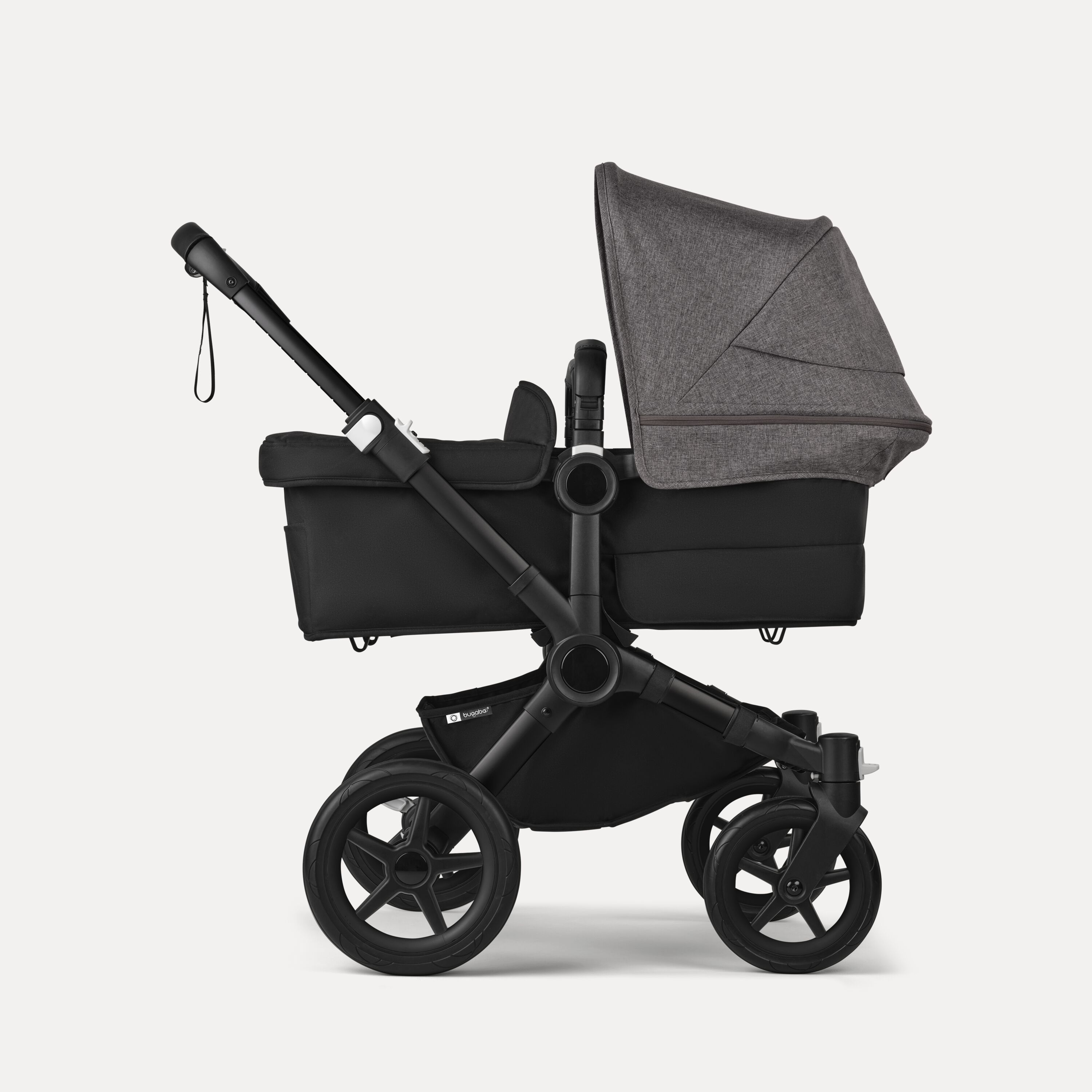 PP Bugaboo Donkey 5 Mono bassinet and seat stroller black base, midnight black fabrics, grey mélange sun canopy - Main Modal Image Slide 3 of 4