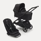 RBLU Bugaboo Dragonfly bassinet and seat stroller black base, midnight black fabrics, midnight black  sun canopy