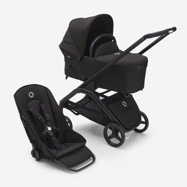 RBLU Bugaboo Dragonfly bassinet and seat stroller black base, midnight black fabrics, midnight black  sun canopy - Main Image Slide 1 of 13