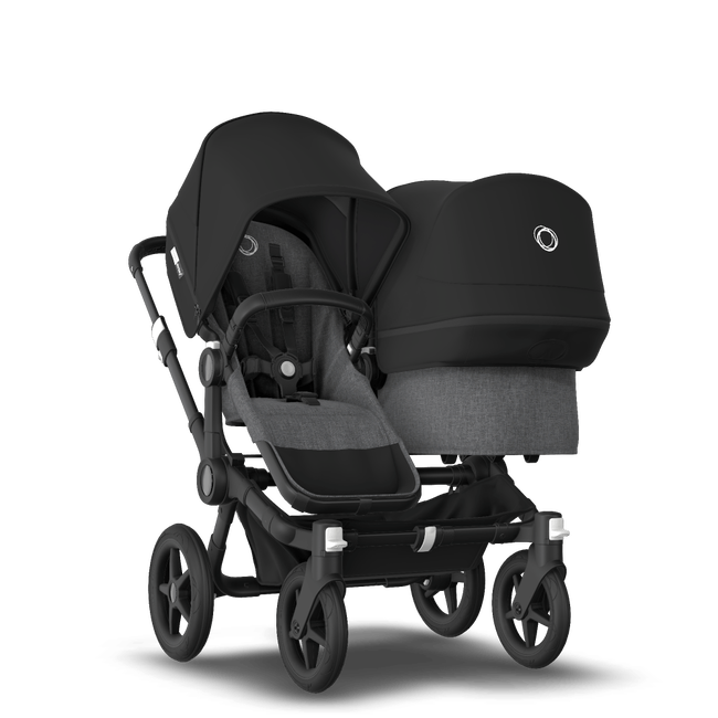 Bugaboo Donkey 3 Duo seat and carrycot pushchair black sun canopy, grey