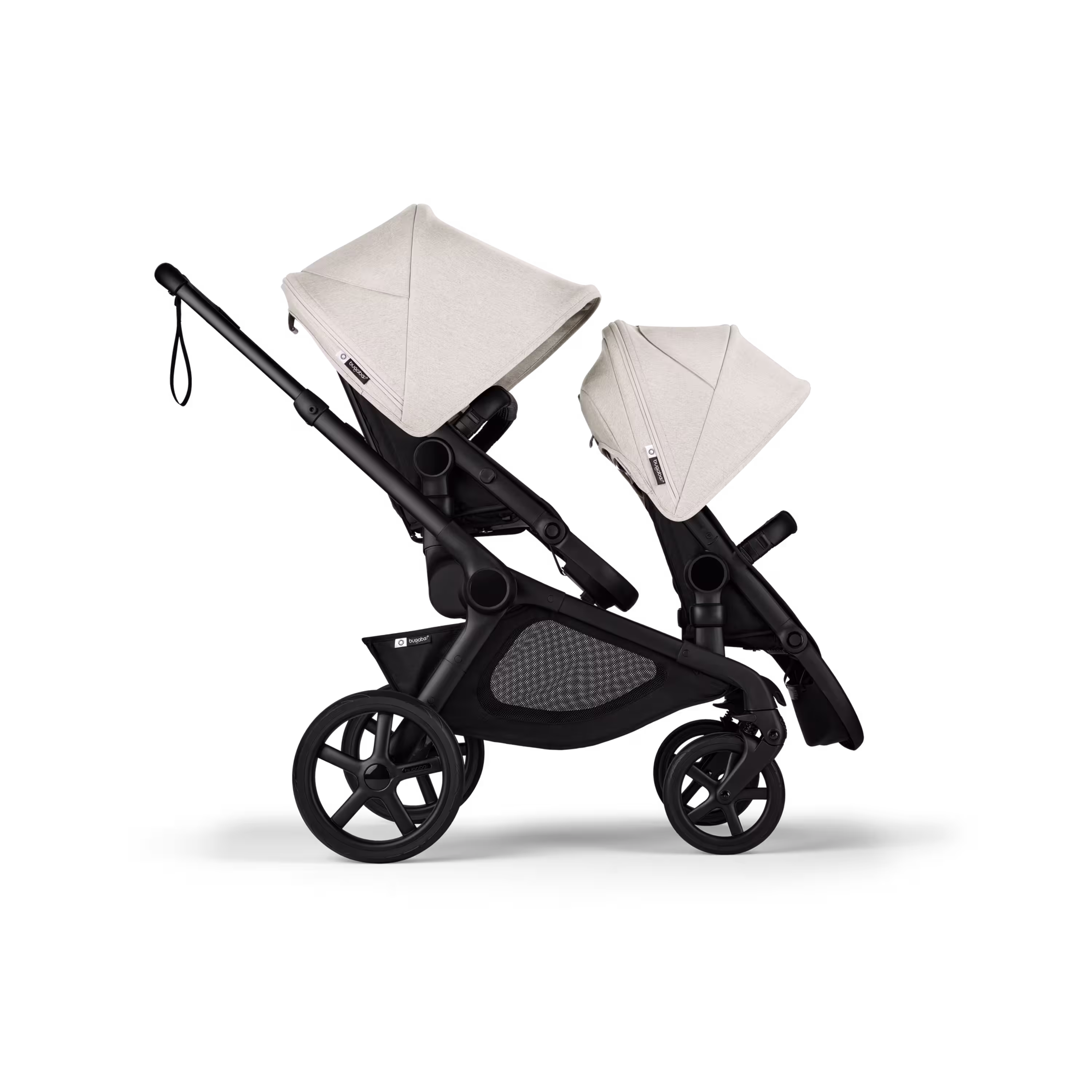 Bugaboo Kangaroo tandem stroller black base, midnight black fabrics, misty white sun canopy - Main Modal Image Slide 1 of 18
