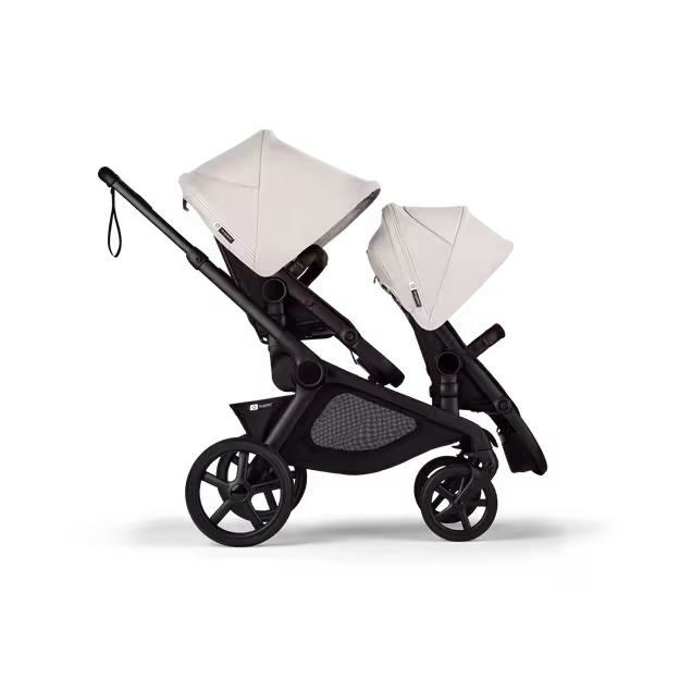 Bugaboo Kangaroo tandem stroller black base, midnight black fabrics, misty white sun canopy - Main Image Slide 1 of 18