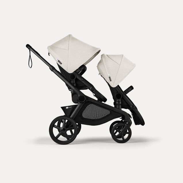 Bugaboo Kangaroo tandem stroller black base, midnight black fabrics, misty white sun canopy - Main Image Slide 1 of 18