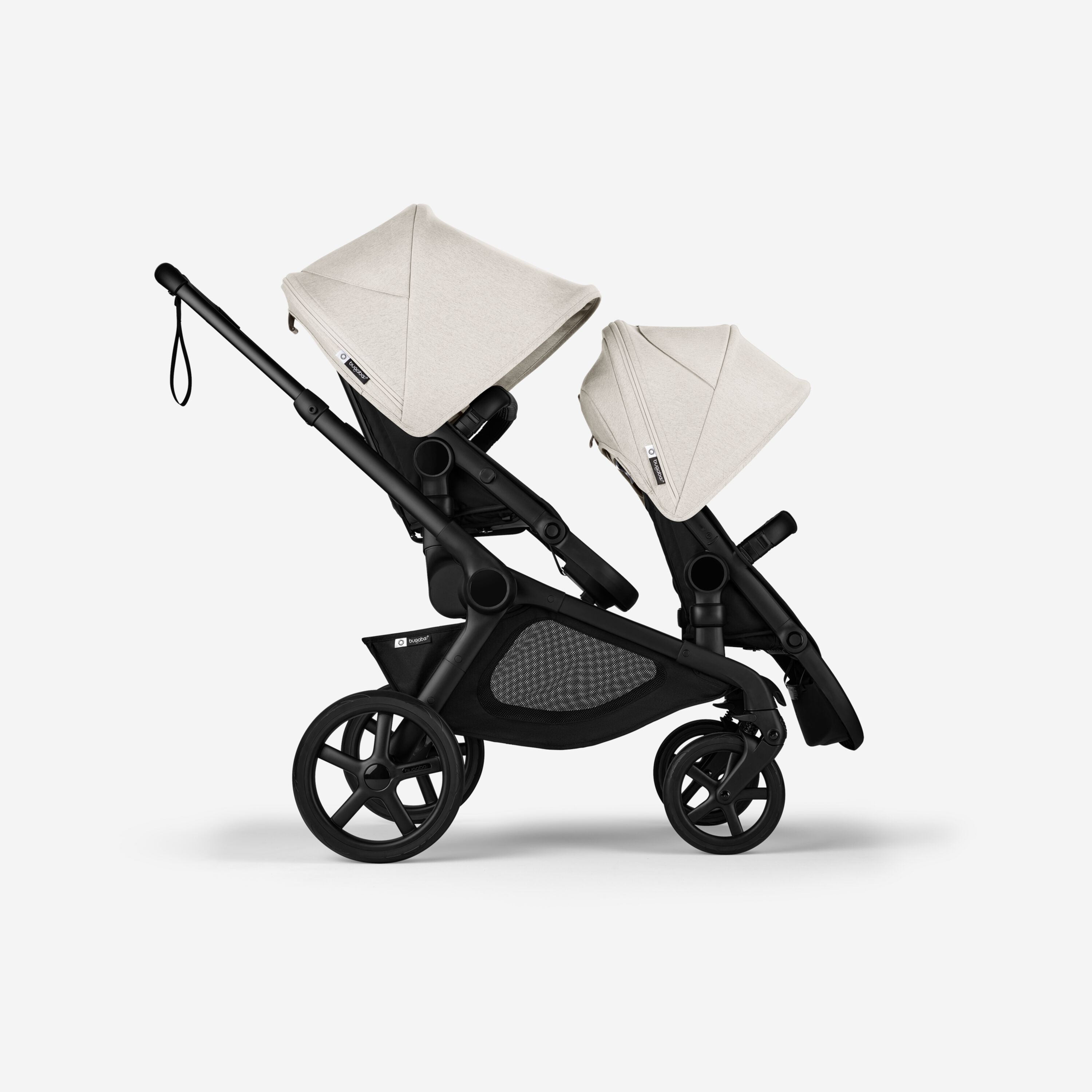 Bugaboo Kangaroo tandem stroller black base, midnight black fabrics, misty white sun canopy - Main Modal Image Slide 1 of 18