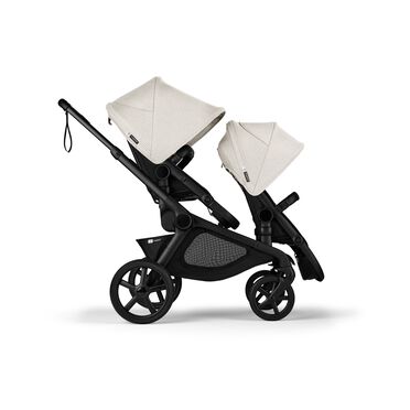 Bugaboo Kangaroo tandem stroller black base, midnight black fabrics, misty white sun canopy