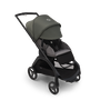 Bugaboo Dragonfly seat stroller with black chassis, grey melange fabrics and forest green sun canopy. The sun canopy is fully extended. - Thumbnail Slide 4 of 18