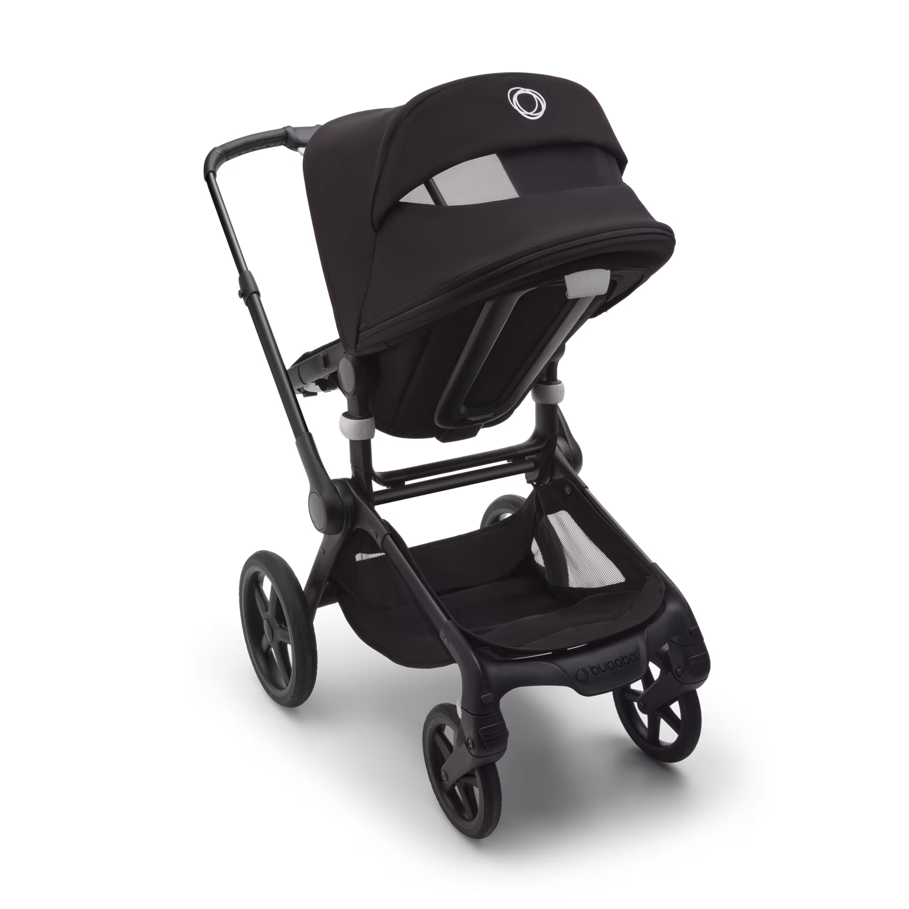 Back view of the Bugaboo Fox 5 pushchair, with the sun canopy's peekaboo panel visible. - Main Modal Image Slide 6 of 13