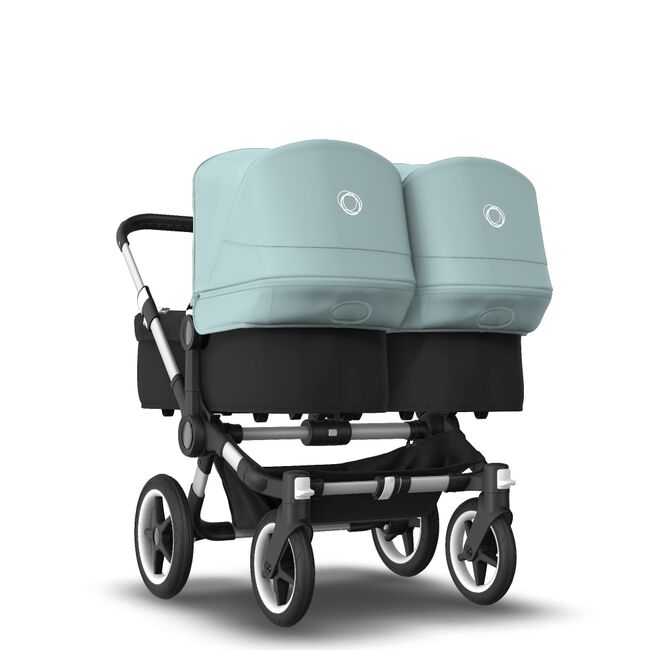 Bugaboo Donkey 3 Twin seat and bassinet stroller vapor blue sun canopy, black fabrics, aluminium base - Main Image Slide 1 van 9