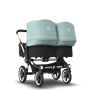 Bugaboo Donkey 3 Twin seat and bassinet stroller vapor blue sun canopy, black fabrics, aluminium base - Thumbnail Slide 1 of 9