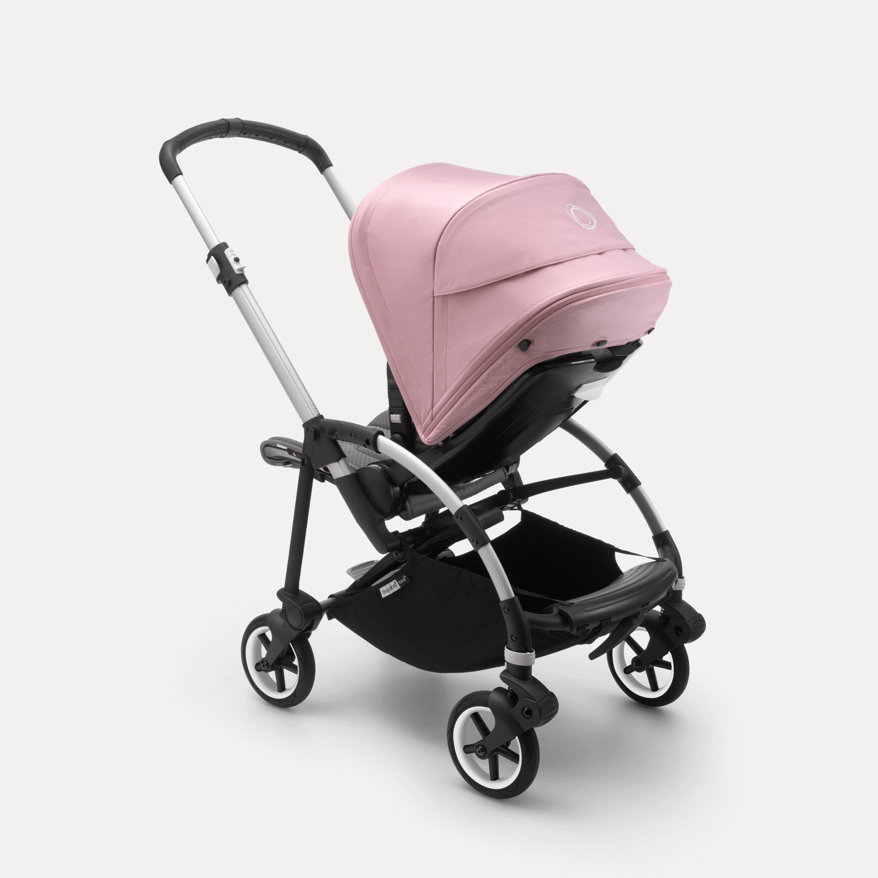 Bugaboo Bee 6 seat stroller soft pink sun canopy, grey mélange fabrics, aluminum base - Main Modal Image Slide 2 of 5
