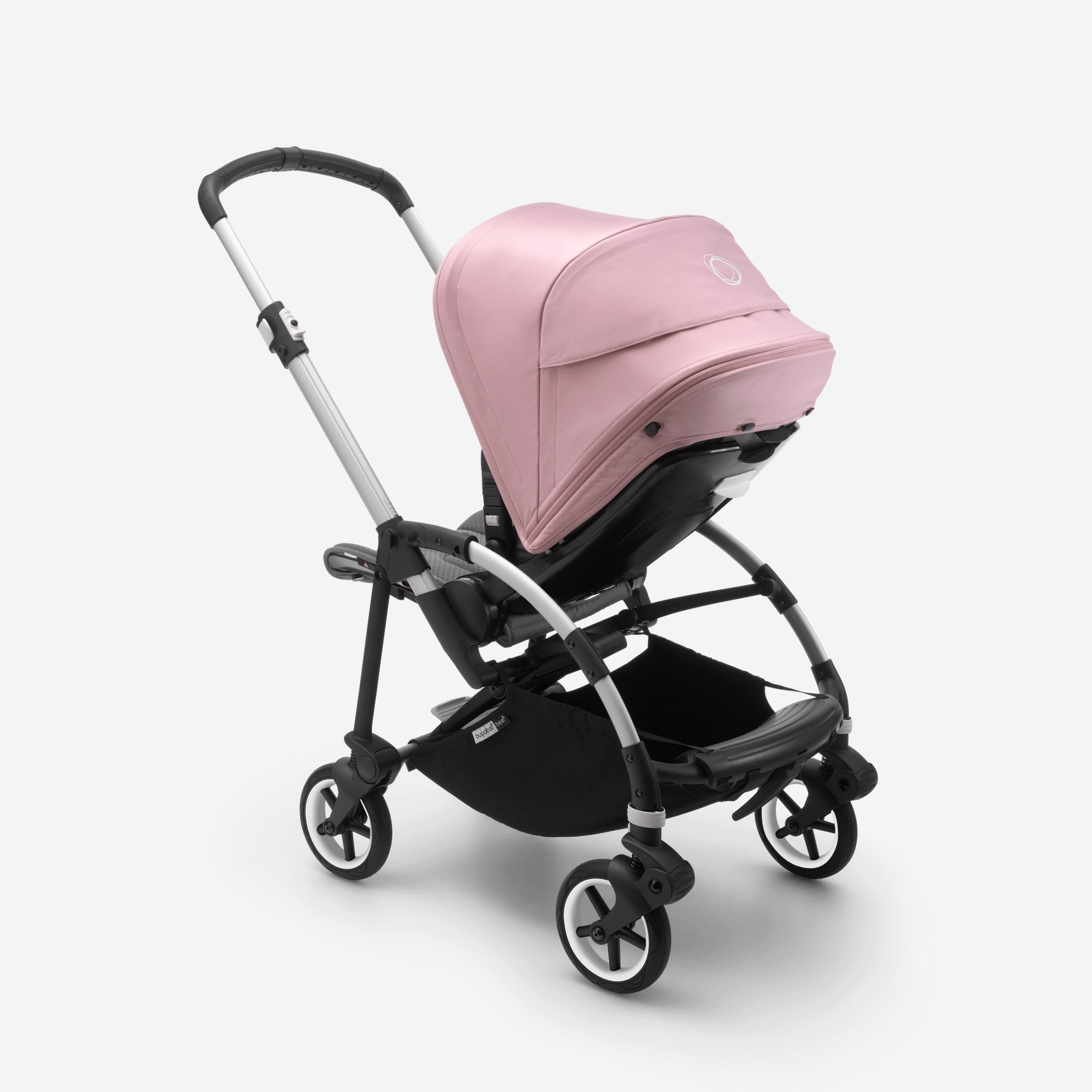 Bugaboo Bee 6 seat stroller soft pink sun canopy, grey mélange fabrics, aluminum base - Main Modal Image Slide 2 of 5