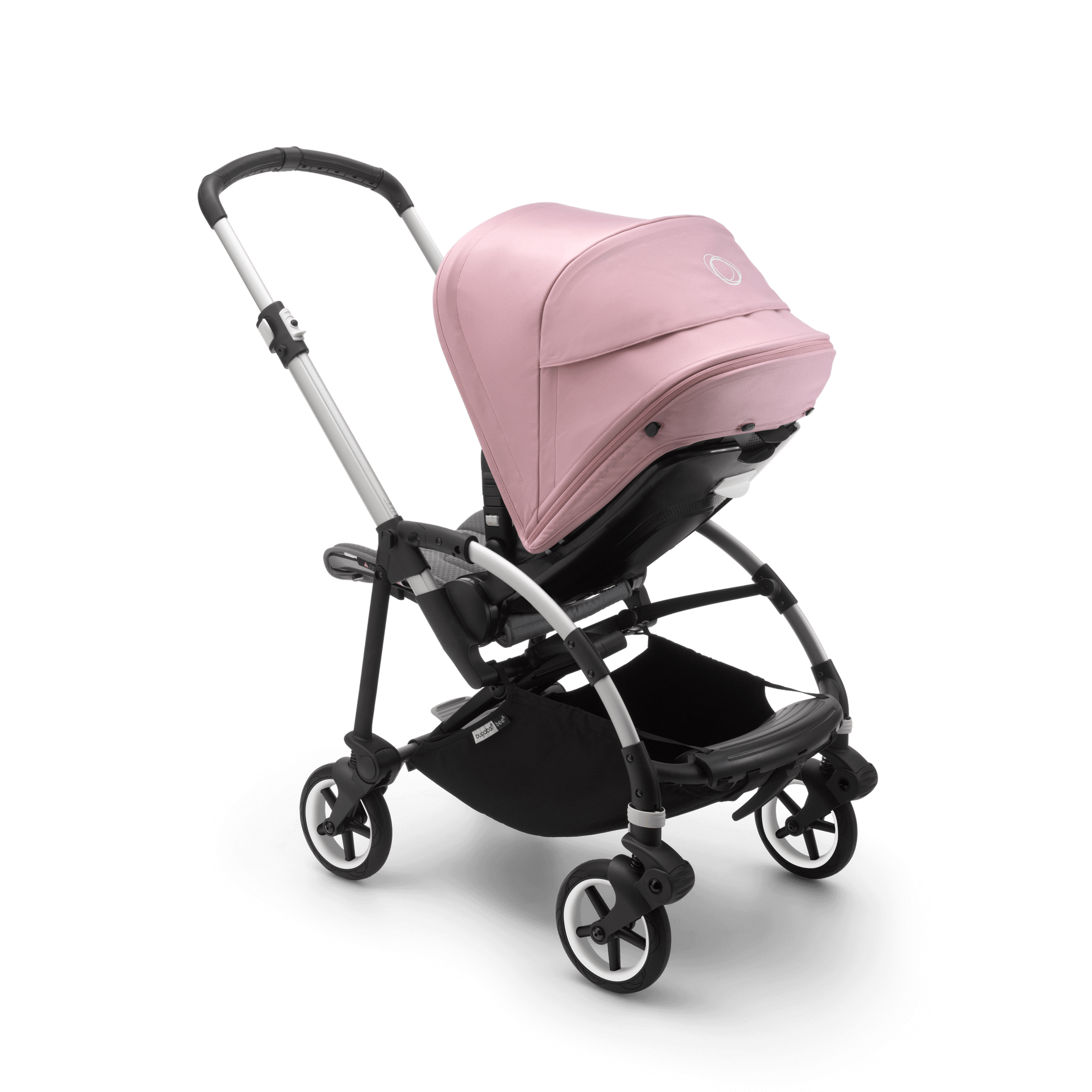 Bugaboo Bee 6 seat stroller soft pink sun canopy, grey mélange fabrics, aluminum base - Thumbnail Slide 2 of 5