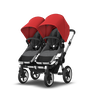 Bugaboo Donkey 3 Twin red canopy, grey melange seat, aluminum chassis - Thumbnail Slide 3 of 6