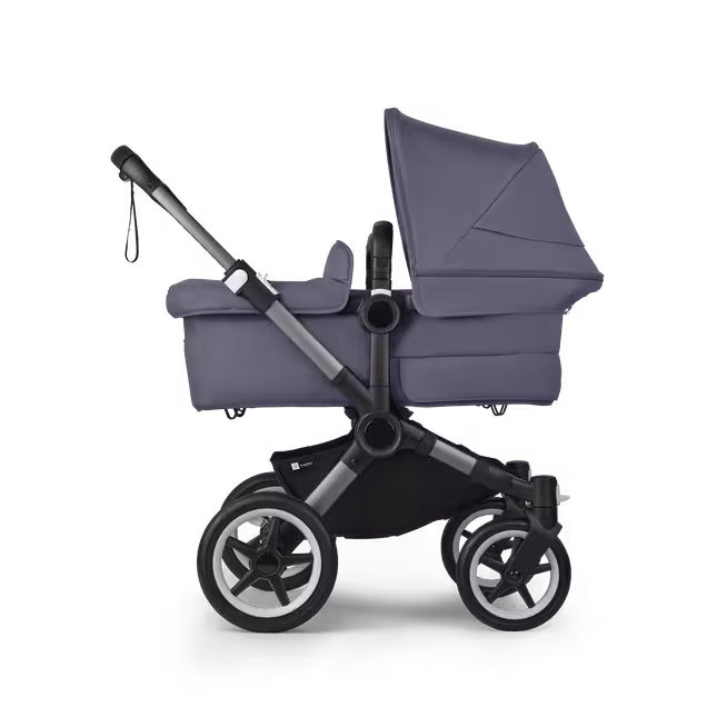 Bugaboo Donkey 5 twin stroller graphite base, stormy blue fabrics, stormy blue sun canopy - Main Image Slide 2 of 12