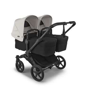 Bugaboo Donkey 6 twin stroller black base, heritage black fabrics, misty white sun canopy