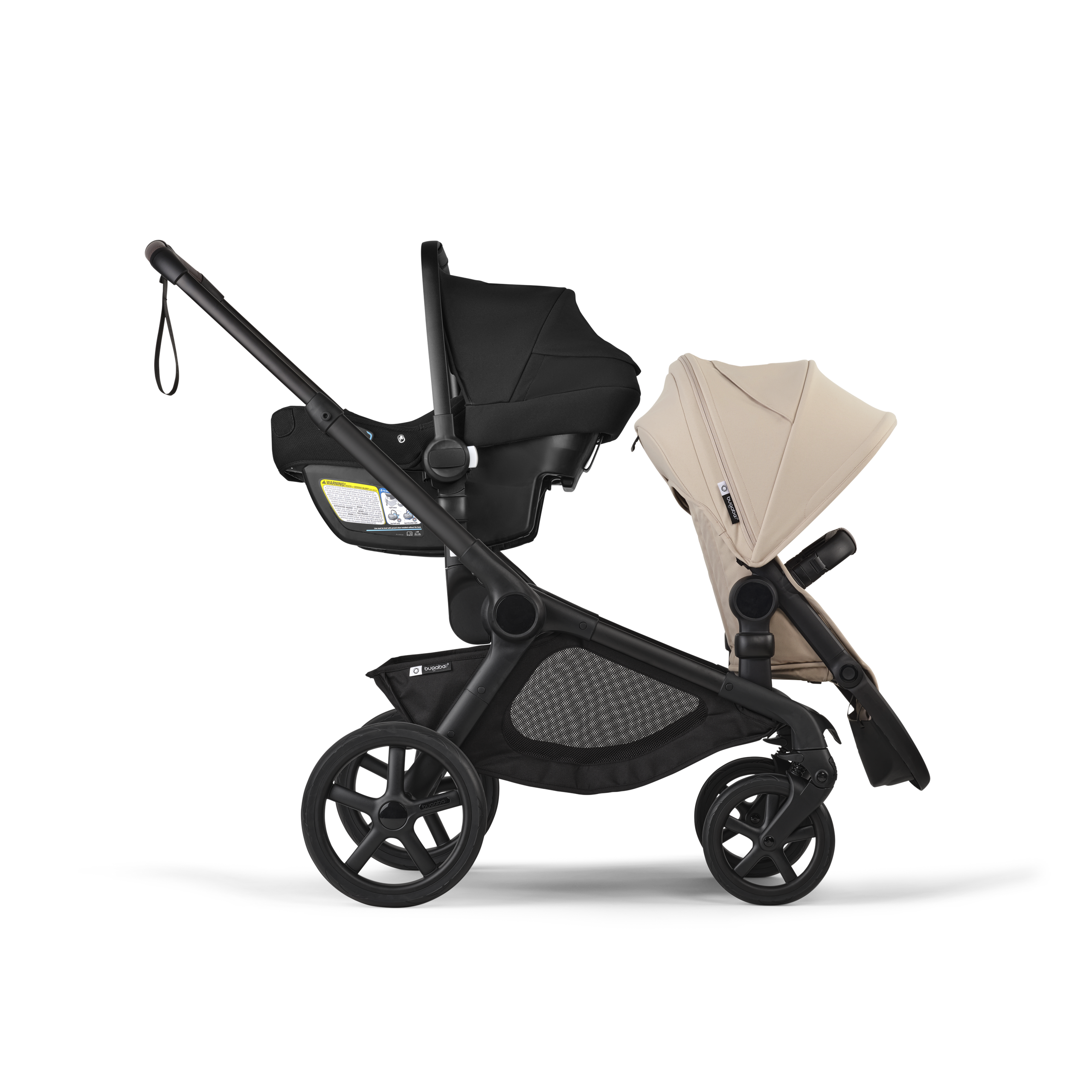 Bugaboo Kangaroo seat-only tandem black base, desert taupe fabrics, desert taupe sun canopy - Thumbnail Slide 11 of 12