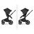 Zwei Bilder zeigen den drehbaren Sitz des Bugaboo Fox 5 Noir Kinderwagens in limitierter Auflage: auf die Eltern und nach vorne gerichtet. - Thumbnail Slide 8 of 15