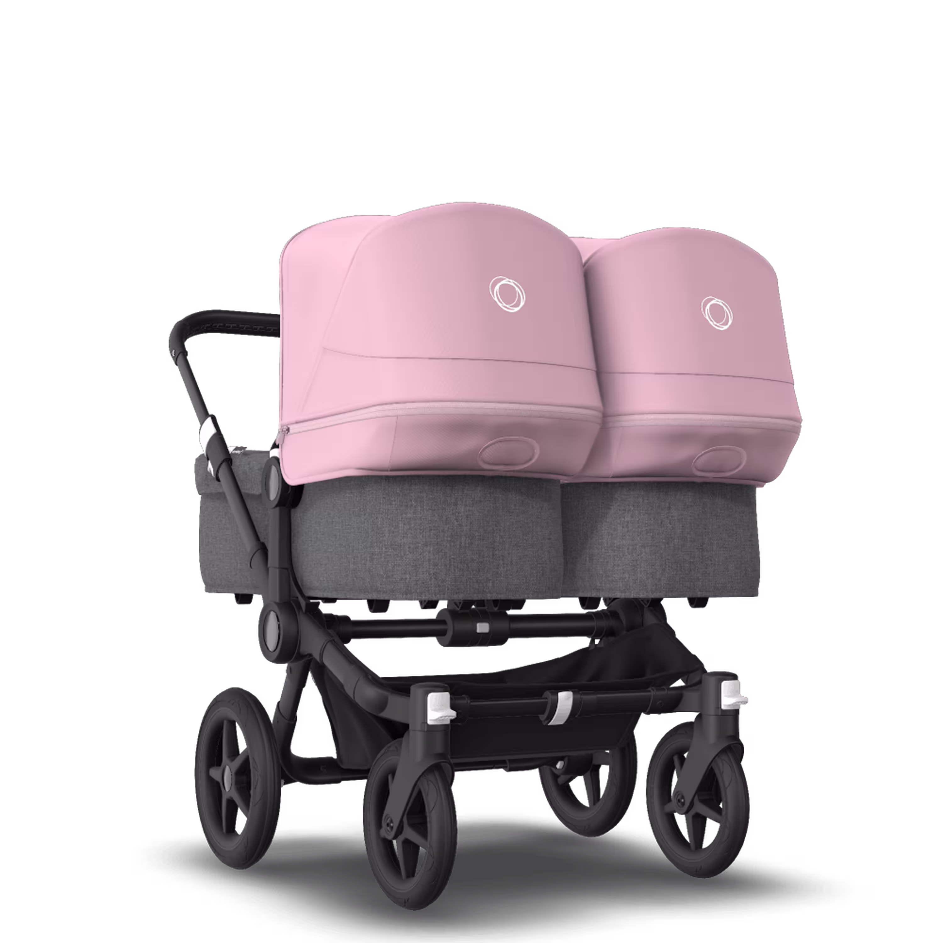 Bugaboo Donkey 3 Twin seat and carrycot pushchair soft pink sun canopy, grey melange fabrics, black base - Main Modal Image Slide 1 of 9