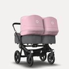 Bugaboo Donkey 3 Twin seat and carrycot pushchair soft pink sun canopy, grey melange fabrics, black base