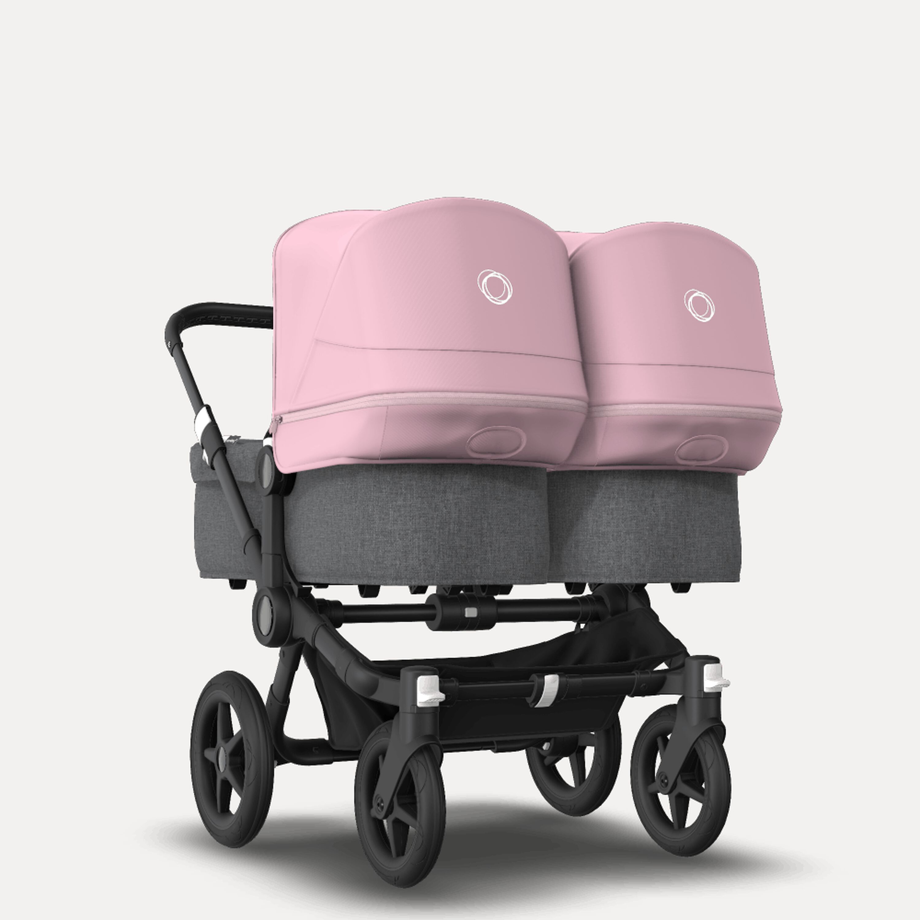 Bugaboo Donkey 3 Twin seat and carrycot pushchair soft pink sun canopy, grey melange fabrics, black base - Main Modal Image Slide 1 of 9