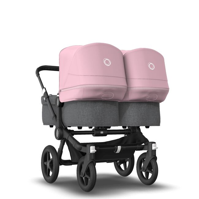 Bugaboo Donkey 3 Twin seat and carrycot pushchair soft pink sun canopy, grey melange fabrics, black base - Main Image Slide 1 of 9