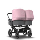 Bugaboo Donkey 3 Twin seat and carrycot pushchair soft pink sun canopy, grey melange fabrics, black base